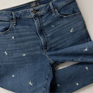 Abercrombie & Fitch Simone High Rise Ankle Jeans Embroidered Flower Denim 12R